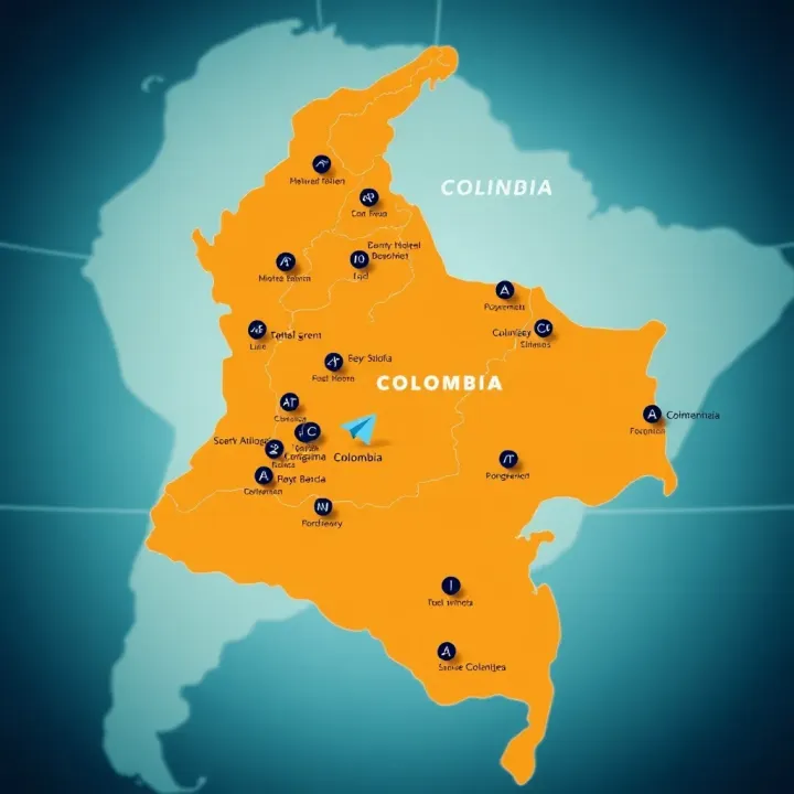 Map Highlighting Active Telegram Group Communities Across Colombia Map of Colombia with highlighted regions symbolizing active Telegram group communities