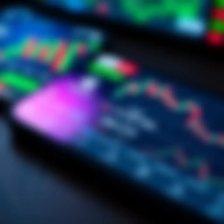 Mobile device displaying trading app interface with charts and investment options