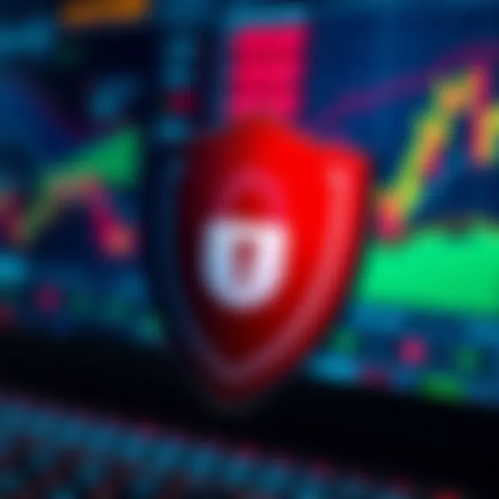 Security shield icon overlaying a digital platform representing safe trading practices