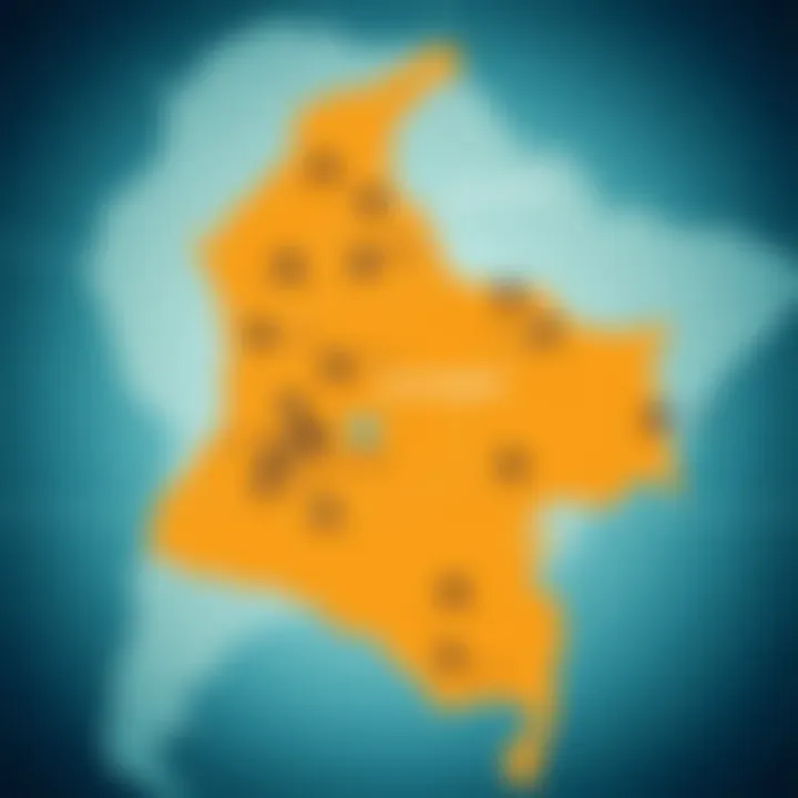 Map Highlighting Active Telegram Group Communities Across Colombia Map of Colombia with highlighted regions symbolizing active Telegram group communities