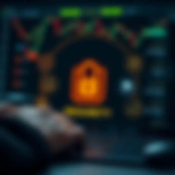 Conceptual graphic showing secure trading with regulation symbols and financial market elements