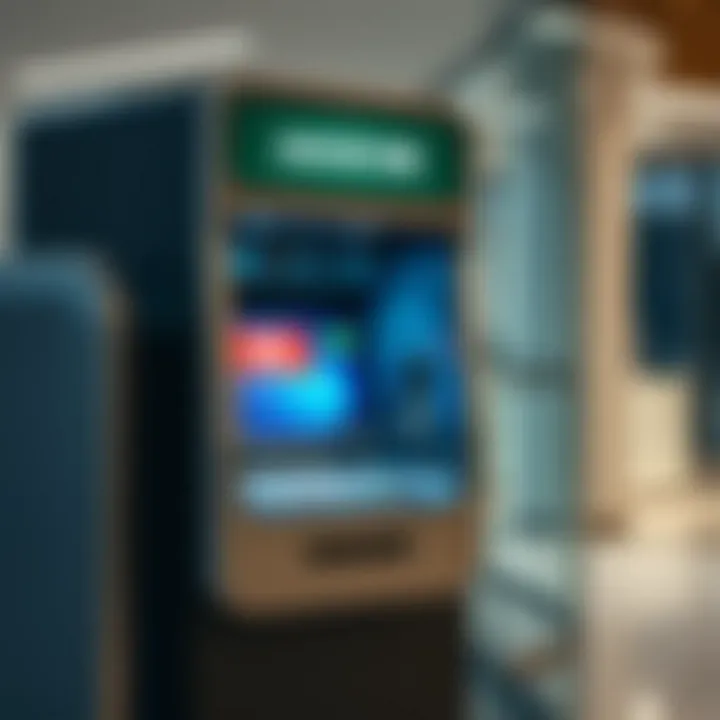 Modern cash machine integrated with advanced technology in a commercial setting