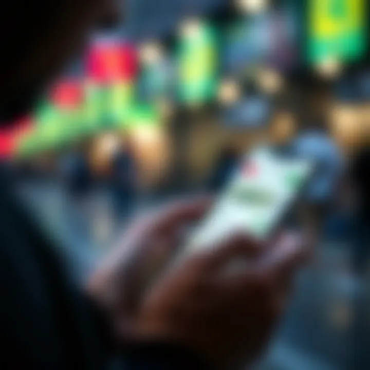 Close-up of a person using a smartphone app to check foreign currency conversion between China and Colombia