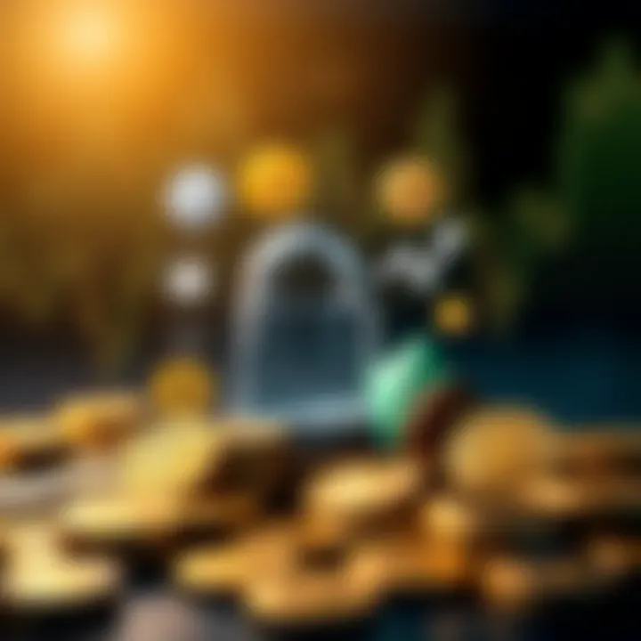 Various cryptocurrency icons surrounding a secure financial management concept