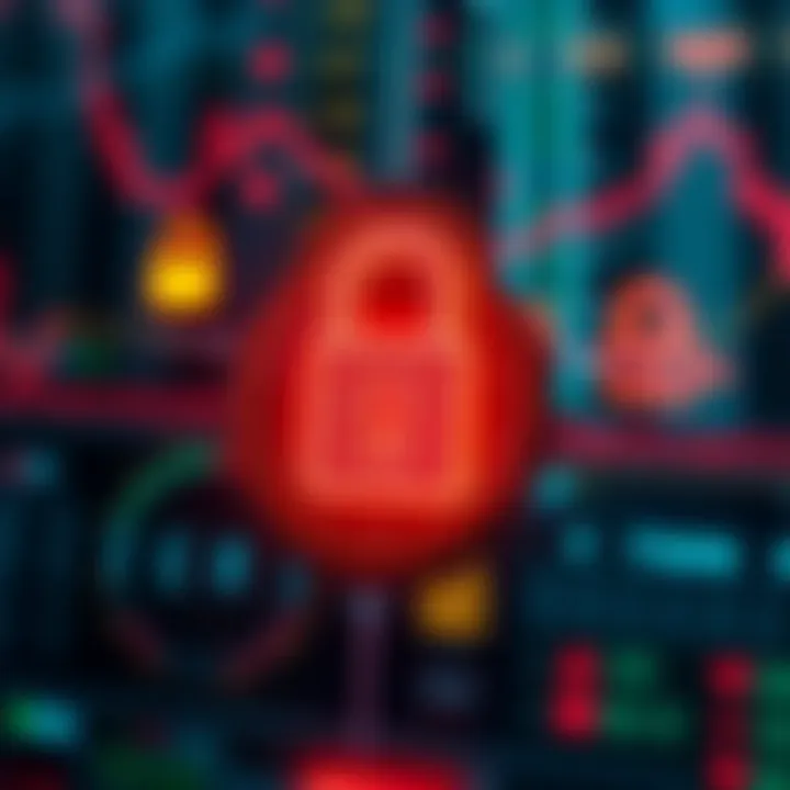 Visual representation of secure online trading with digital locks and financial icons