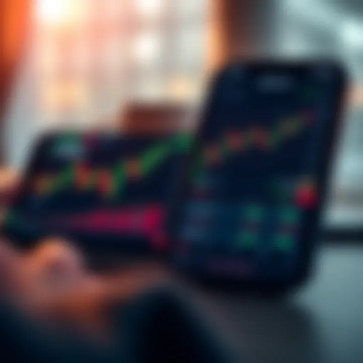 Overview of a mobile trading application interface showing market charts and investment options