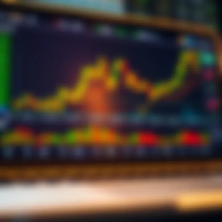 Illustration of a trading platform interface showing graphs, charts, and market data