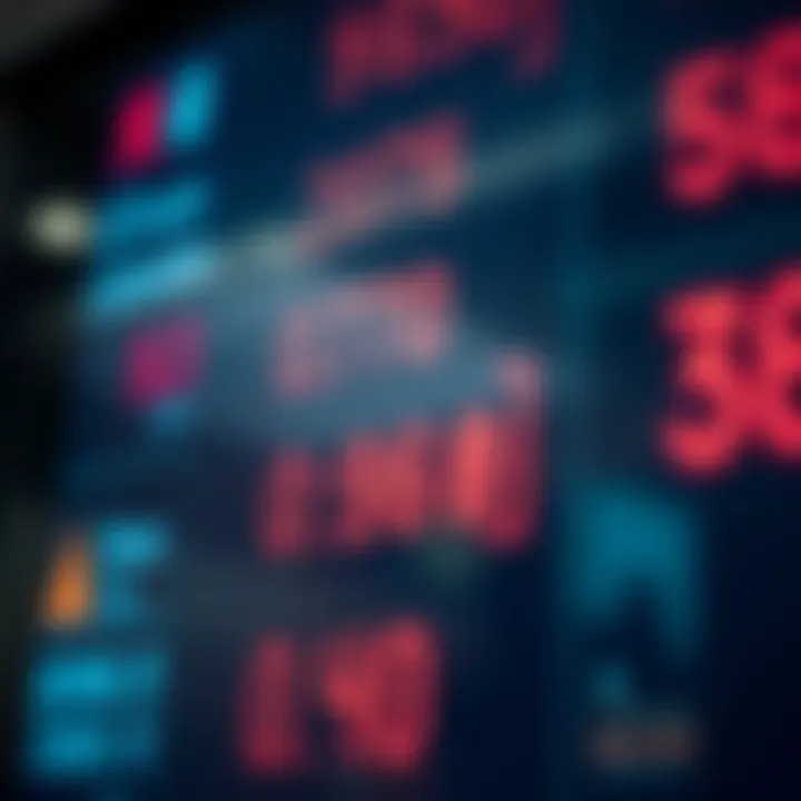 Currency exchange rates displayed on a digital board highlighting Chinese yuan and Colombian peso symbols