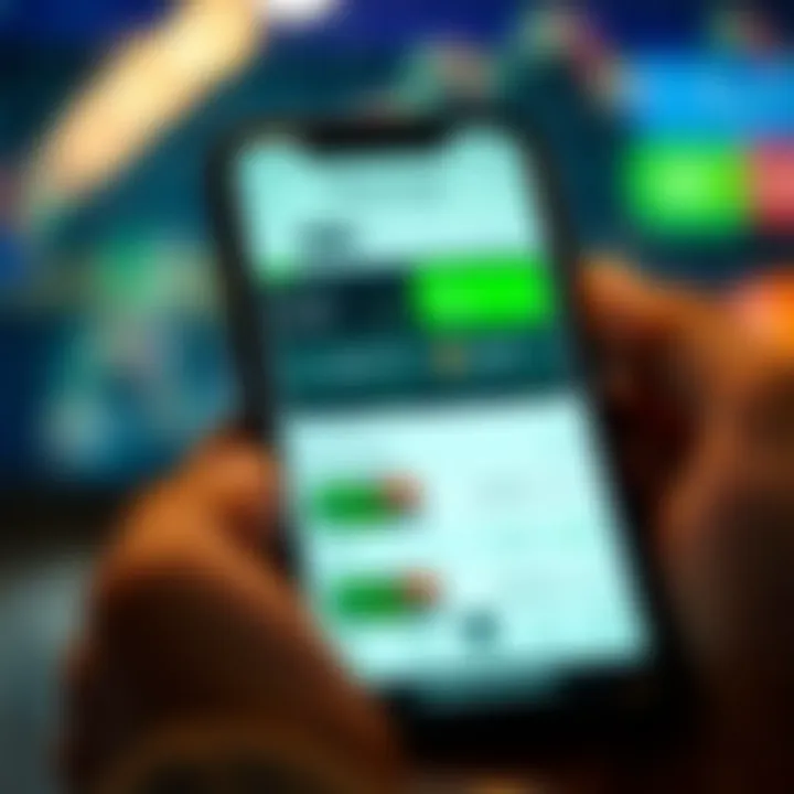 Mobile device displaying Deriv.app functionalities including market analysis tools and investment options