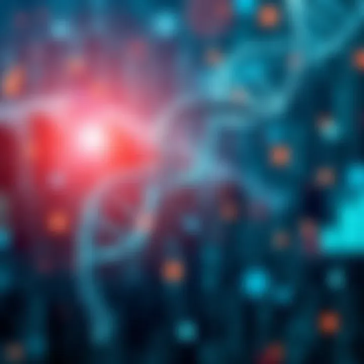 Conceptual representation of DNA strands intertwined with digital data streams symbolizing genetic data exchange