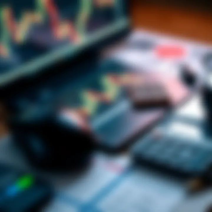 Collection of financial tools including graphs, a computer mouse, and a calculator symbolizing trading resources