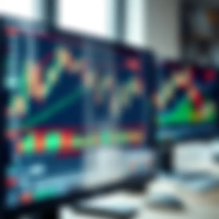 High-Resolution Monitor for Enhanced Trading Visualization Close-up of a high-resolution monitor showing candlestick charts for stock trading