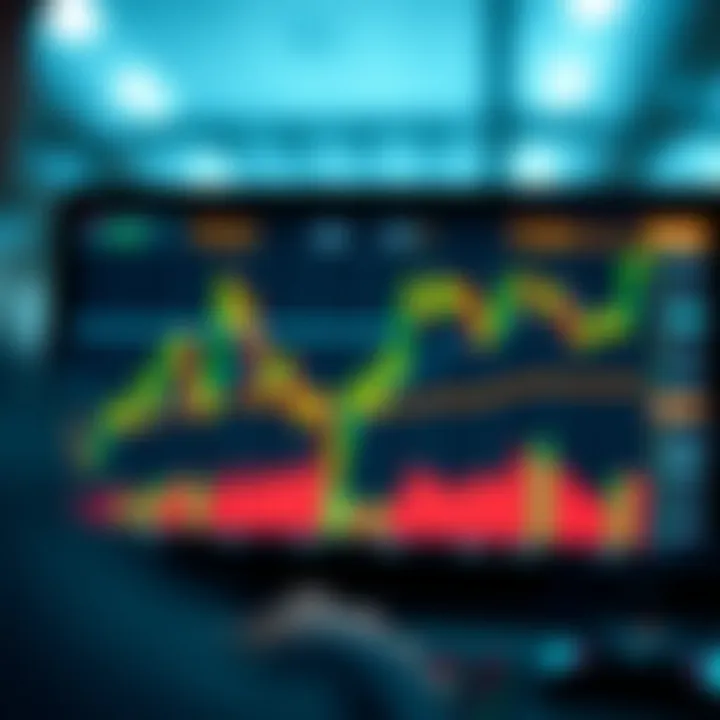 Digital chart displaying online trading trends and data analytics