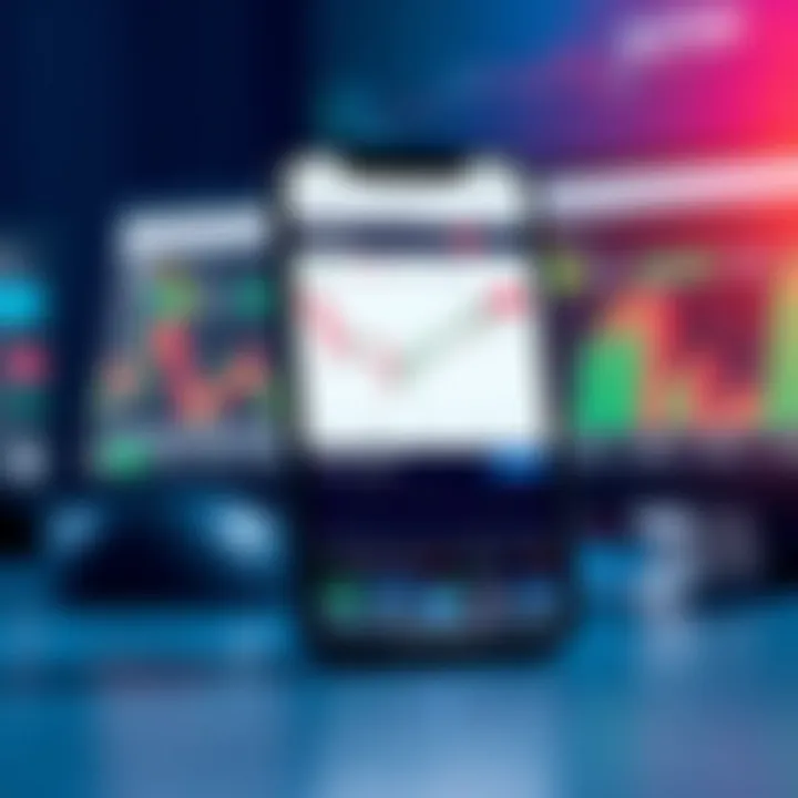 Mobile device displaying IQ Option trading app interface with charts and market data