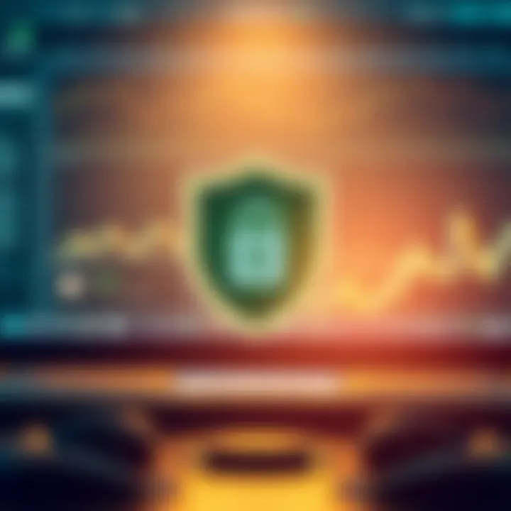 Illustration of secure online financial transactions with digital shield symbol