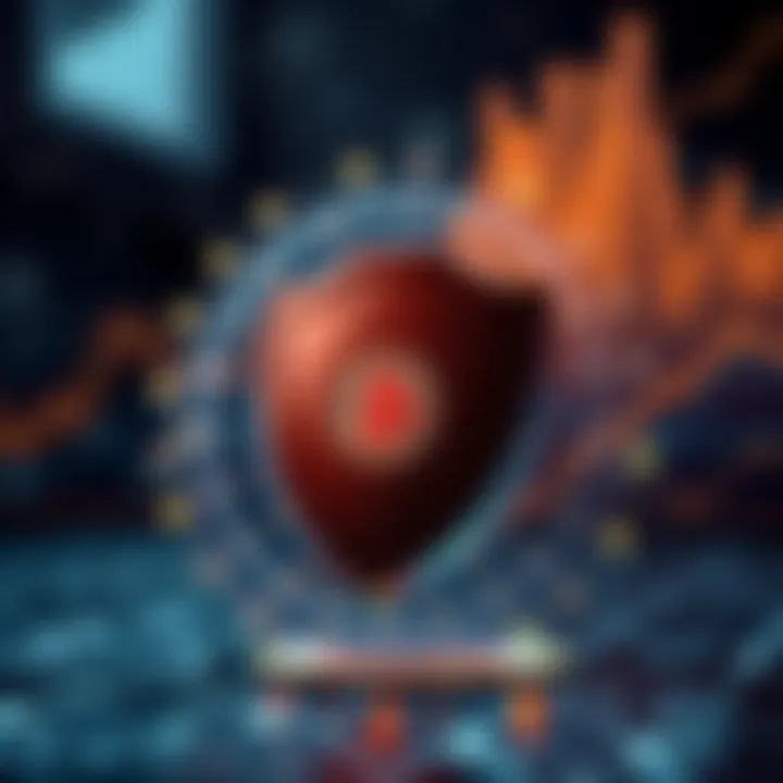 Securing Investments Against Cryptocurrency Fraud Visual representation of secure digital protection with shield and blockchain icons symbolizing safety in crypto investments