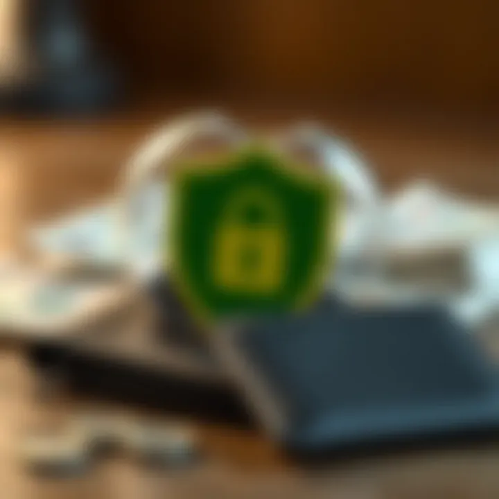 Digital wallet and security shield representing safe money transfer