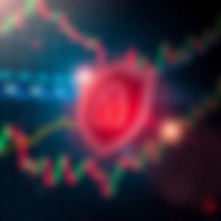 Visual representation of secure transaction with shield and lock symbol over digital financial elements