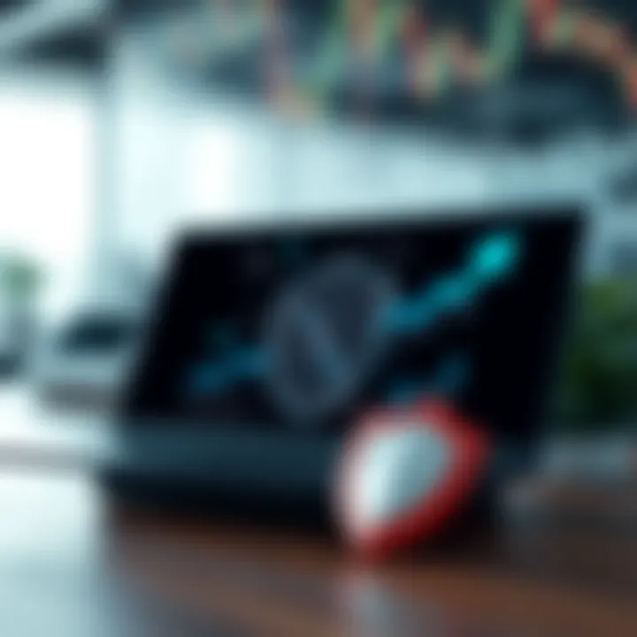 Illustration of trading benefits and risks with charts, arrows, and a shield symbolizing protection and strategy