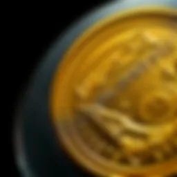 Weight and Detail of a Gold Ounce Coin Close-up view of a gold ounce coin showing intricate details and texture