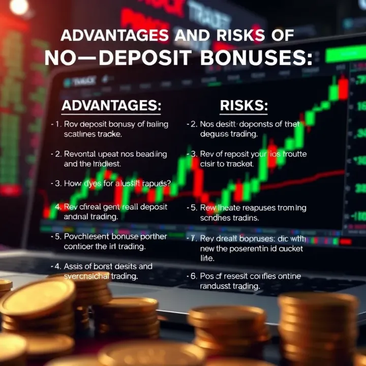 Conceptual graphic showing advantages and risks of no-deposit bonuses in trading