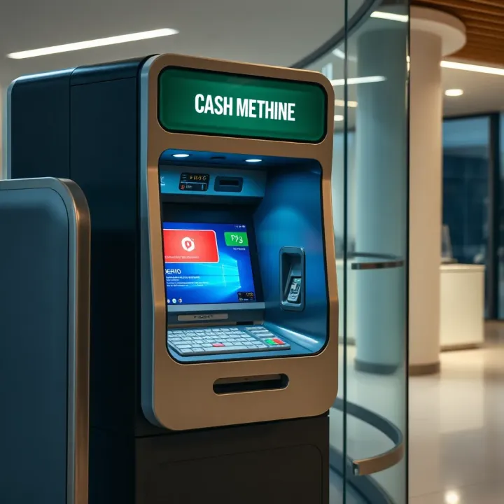 Advanced Cash Machine Technology in Commercial Environments Modern cash machine integrated with advanced technology in a commercial setting