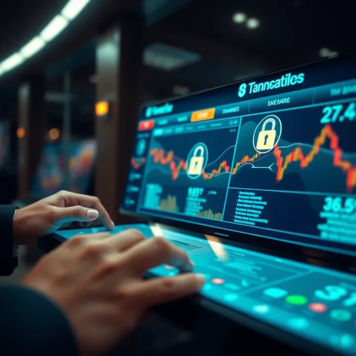 Digital interface showing secure financial transactions on a touchscreen device