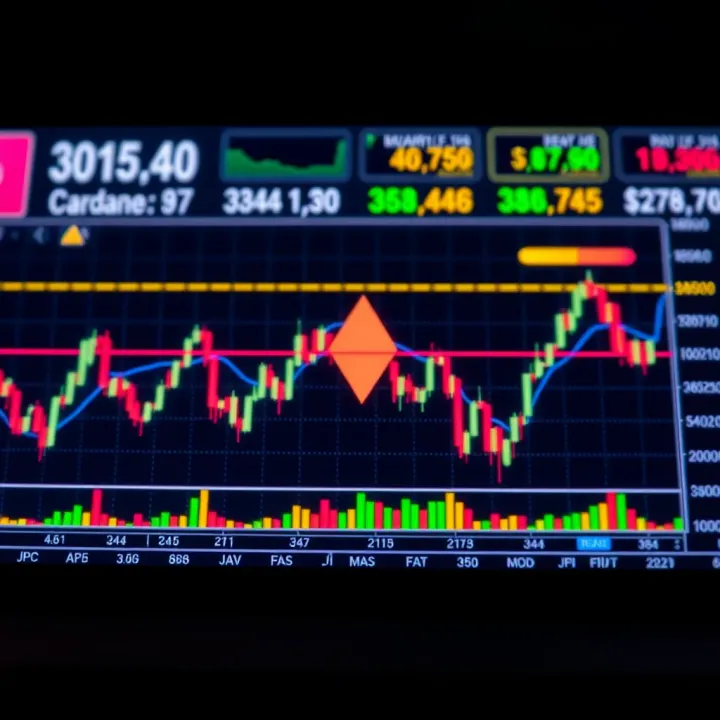 Graph showing Cardano price trends with highlighted key technical indicators and market fluctuations