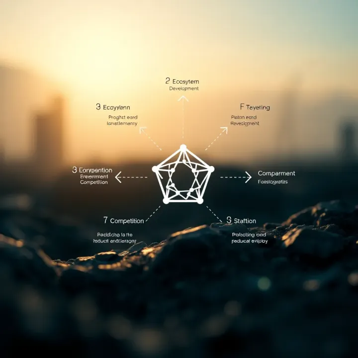 Key Factors Impacting Cardano's Market Value Diagram illustrating factors influencing Cardano value including ecosystem development and competition