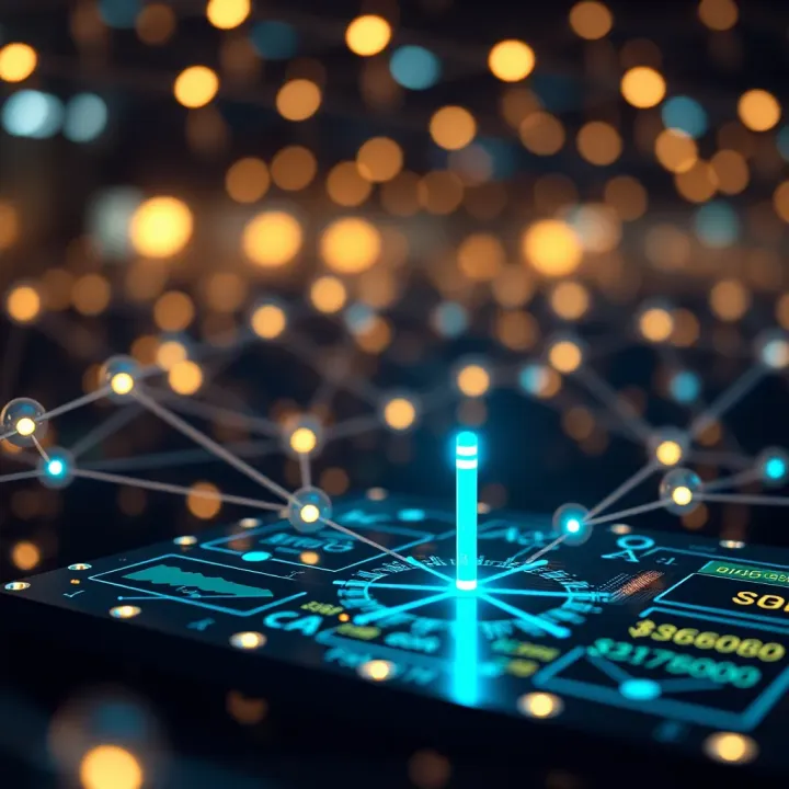 Visual representation of a decentralized oracle network securely linking blockchain to real-world data