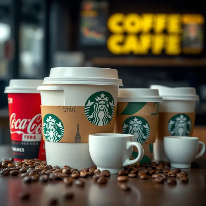 Comparative Coffee Offerings and Market Approaches of Major Chains Coffee cups from different chains showcasing diversity in coffee offerings and market strategies