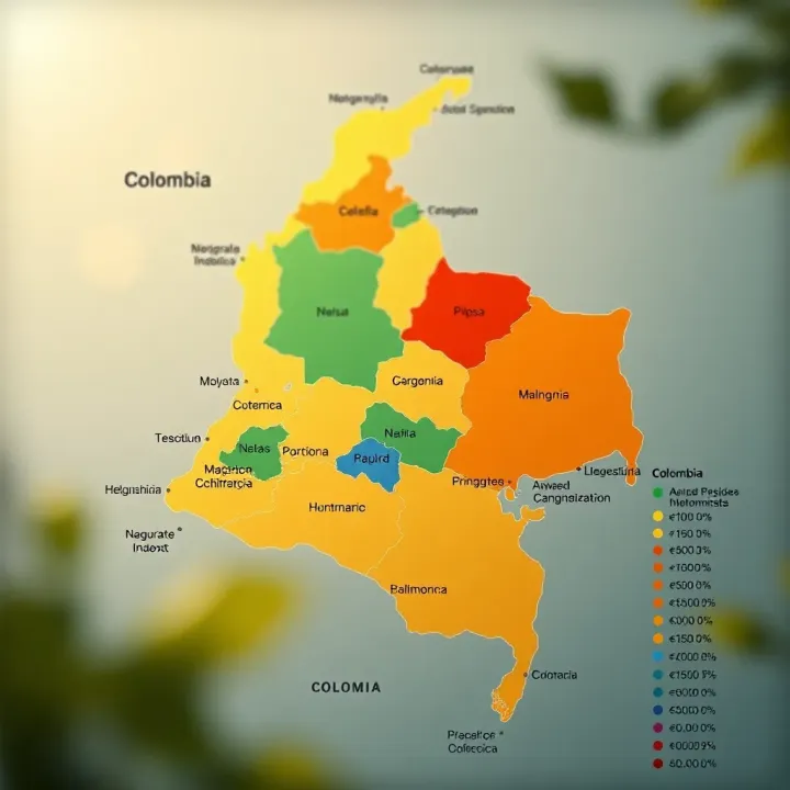 Map of Colombia highlighting regions with different synthetic index values related to social development