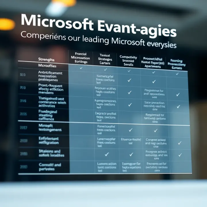 Comparison chart illustrating strengths and strategies of top companies rivaling Microsoft across various technology domains
