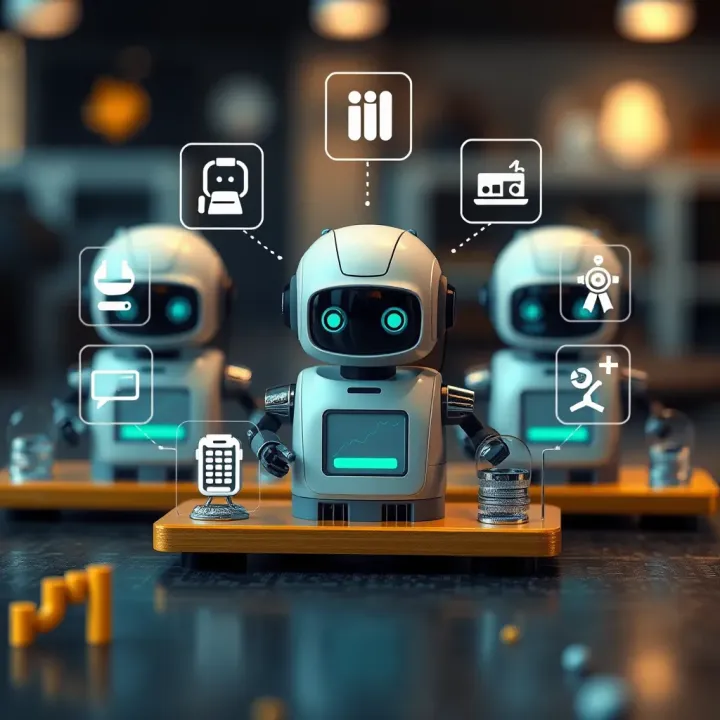 Types and Applications of Automatic Bots Explained Visualization of different types of automatic bots with icons representing their specific applications and benefits