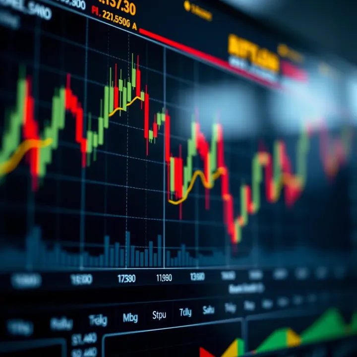 Digital chart showing cryptocurrency price fluctuations with trading indicators