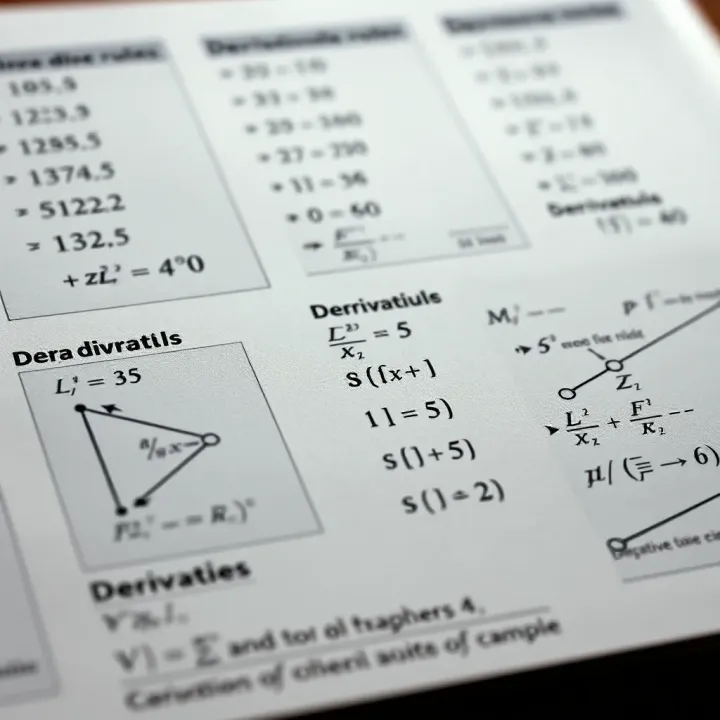 Mathematical formulas illustrating derivative rules alongside practical examples