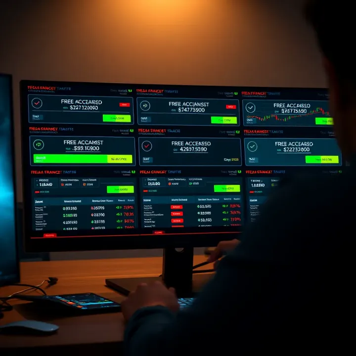 Screen with various trading platforms displaying free demo account options and financial market tools