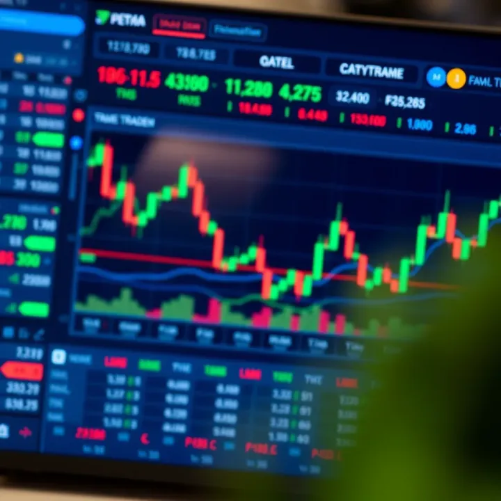 Graph displaying financial market trends on a digital trading platform