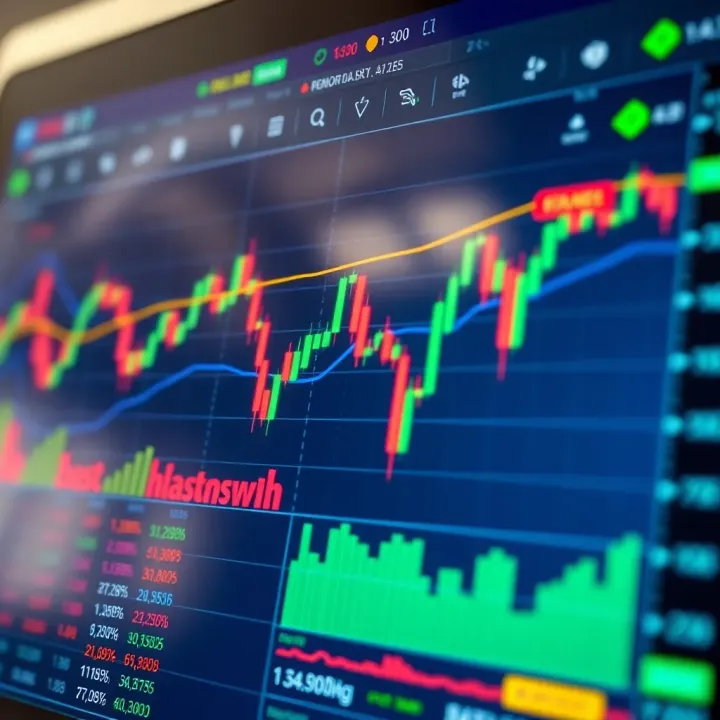 Digital chart showing financial data fluctuations and trading activity