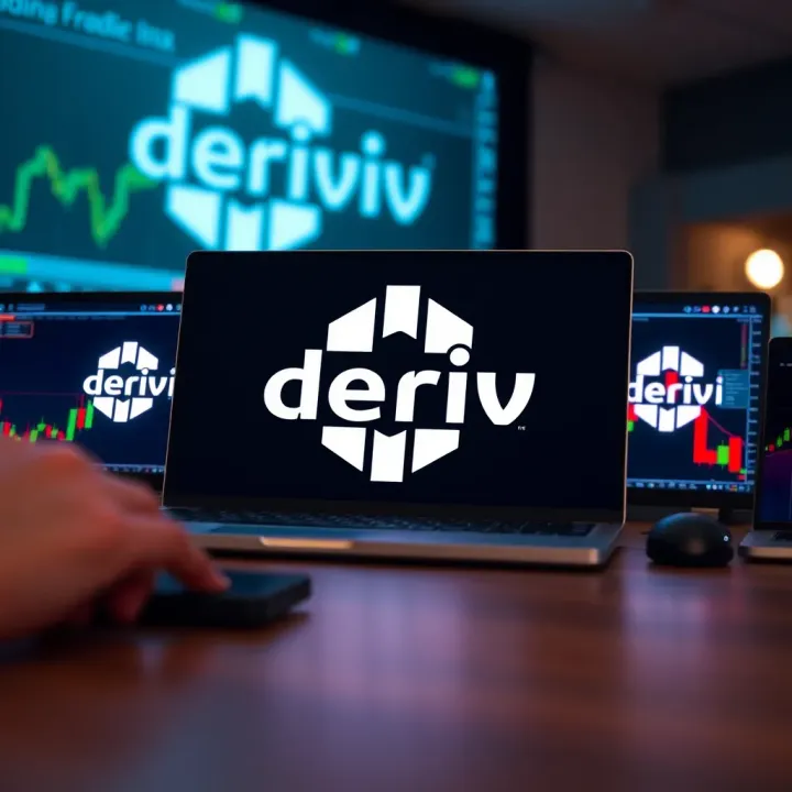 Deriv Logo Usage Across Financial Platforms Deriv logo displayed on various financial trading platforms demonstrating brand consistency