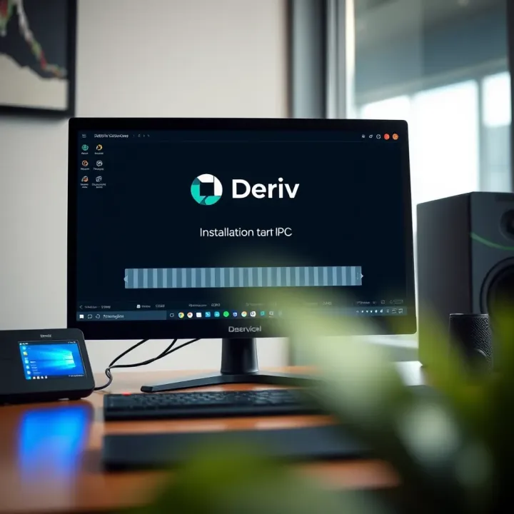 Deriv Application Installation on Desktop Illustration of a computer screen displaying installation progress of Deriv software