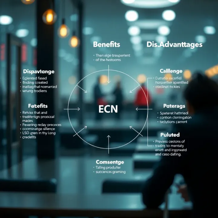 Advantages and Disadvantages of ECN Brokers Diagram displaying benefits and challenges of using ECN brokers for trading