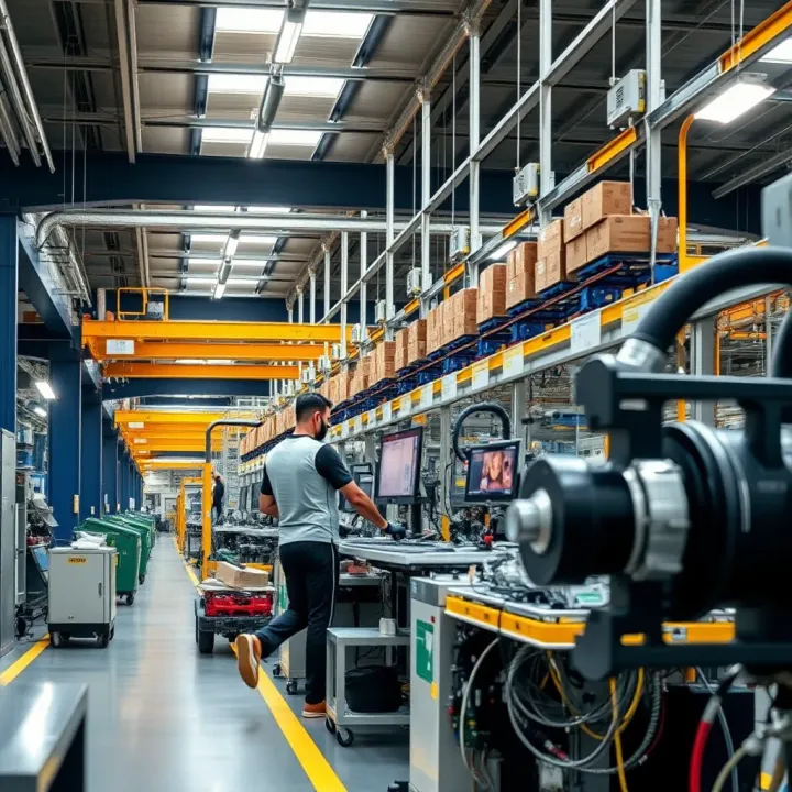 Modern manufacturing facility with advanced machinery and assembly lines