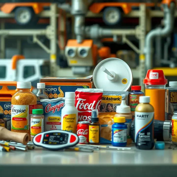 Variety of Manufactured Goods Highlighting Colombian Industrial Sectors Diverse manufactured products representing various sectors of Colombian industry