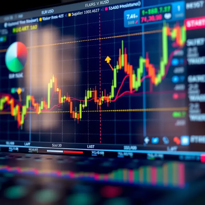 Technical chart displaying support and resistance levels for EUR/USD forex trading