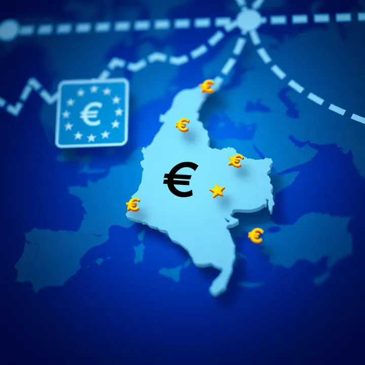 Map highlighting Colombia with euro currency symbols indicating economic impact