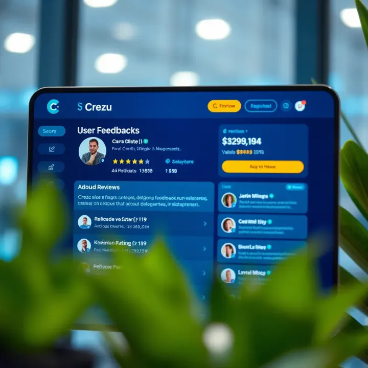 A digital interface displaying user reviews and ratings for an online credit platform
