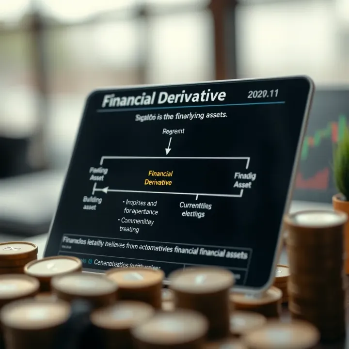 Diagram illustrating the relationship between a financial derivative and its underlying asset such as stocks, currencies, or commodities