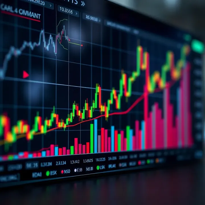 Graph showing forex funding account growth with charts and financial symbols