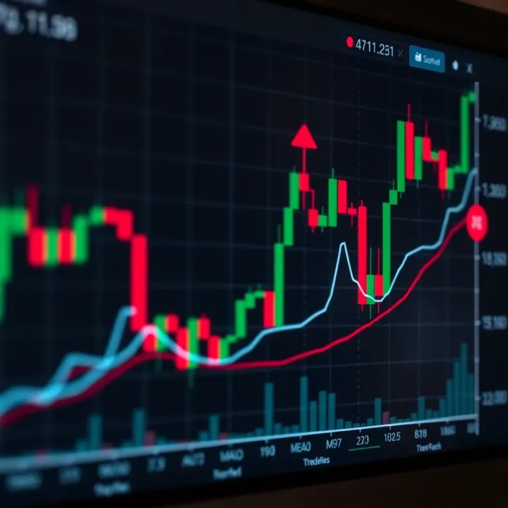 Graph showing currency exchange rate trends with highlighted signal points